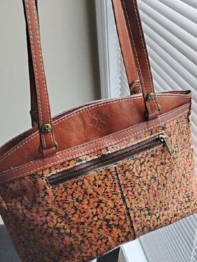 Brown Floral Leather-Trim Shoulder Bag